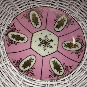 Small Pink & Gold Vintage Plate For Under Plants , Catch All Dish/Display Decor